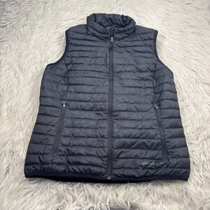 Eddie Bauer Women's M Black EB700 Quilted Down Fill Vest Zip Front
